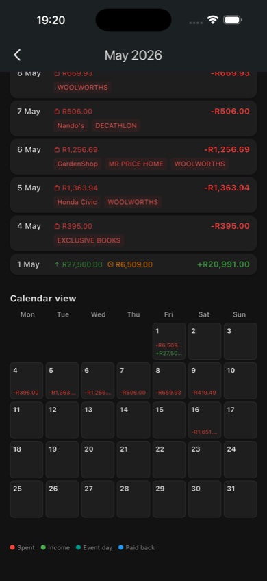 Events — grouped expense tracking