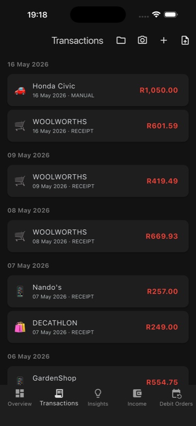 Transactions list